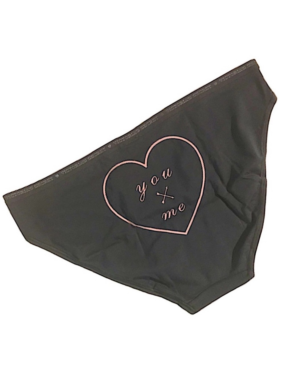 Victoria’s Secret Classic Cotton Bikini Panty in Gray with You Me Heart Graphic